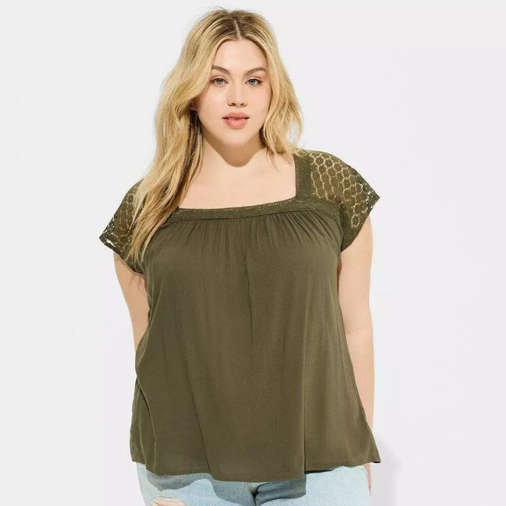 Torrid Rayon Slub Lace Short Sleeve Top